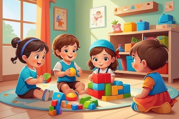 کودکانی در حال بازی با بلوک‌های رنگی — اسباب‌بازی آموزشی از فروشگاه اسباب‌بازی نیکان توی